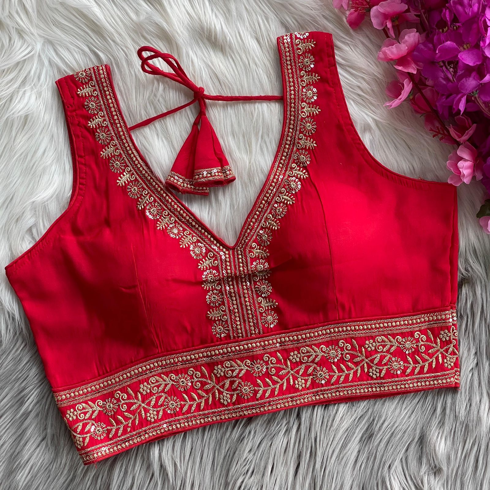 Royal Roman Silk Heavy Embroidery Designer Blouse
